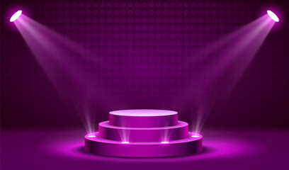 Stage podium with lighting, Stage Podium Scene with for Award, Decor element background. Vector