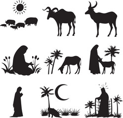 Eid ul Adha mosques silhouette vector illustration