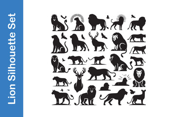 Fototapeta premium Lion silhouette set with editable vector collections. 
