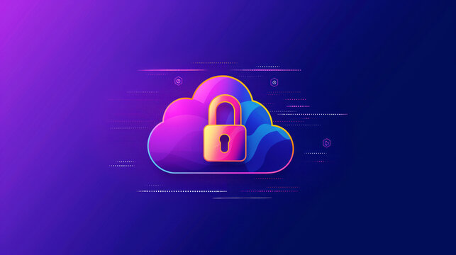 Vibrant digital illustration of a padlock on a cloud, symbolizing data security.