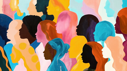 Colorful silhouettes of diverse human profiles in an artistic composition