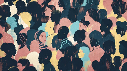 Colorful artistic illustration depicting diverse, multicultural faces in a collage.
