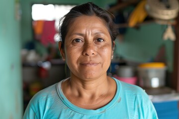 Fototapeta premium portrait of an average hispanic woman, everyday life.no make up, real people, looking at the camera