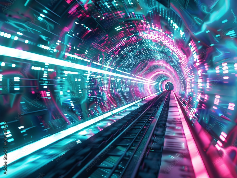 Canvas Prints This abstract tunnel bathed in neon lights makes an energetic wallpaper or background, aiming to be a best-seller