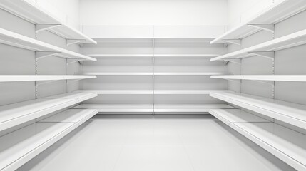 Empty retail store shelves in a clean, modern design with ample space.