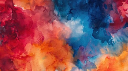Fototapeta premium Vibrant Watercolor Abstract Background in Rich Tones of Red Orange and Blue