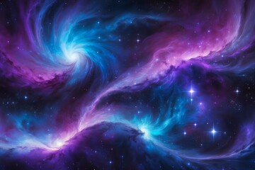Cosmic waves background in deep purples, blues, blacks with sparkling stars.