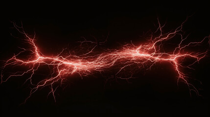 Striking image of branching red lightning against a dark background.