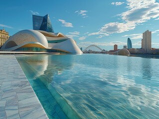 Naklejka premium A large modern city building in the style of monumental architecture