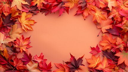 Obraz premium Red autumn leaves frame with copy space