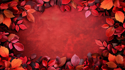 Red autumn leaves frame with copy space