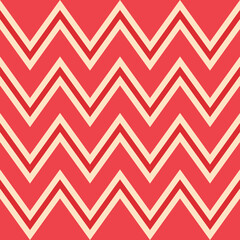 Red zigzag pattern abstract design alternating beige stripes artistic bold modern isolated white background. Seamless geometric sharp angles vibrant shapes repetitive trendy vector illustration