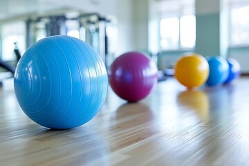 Colorful Exercise Balls in Bright Gym
