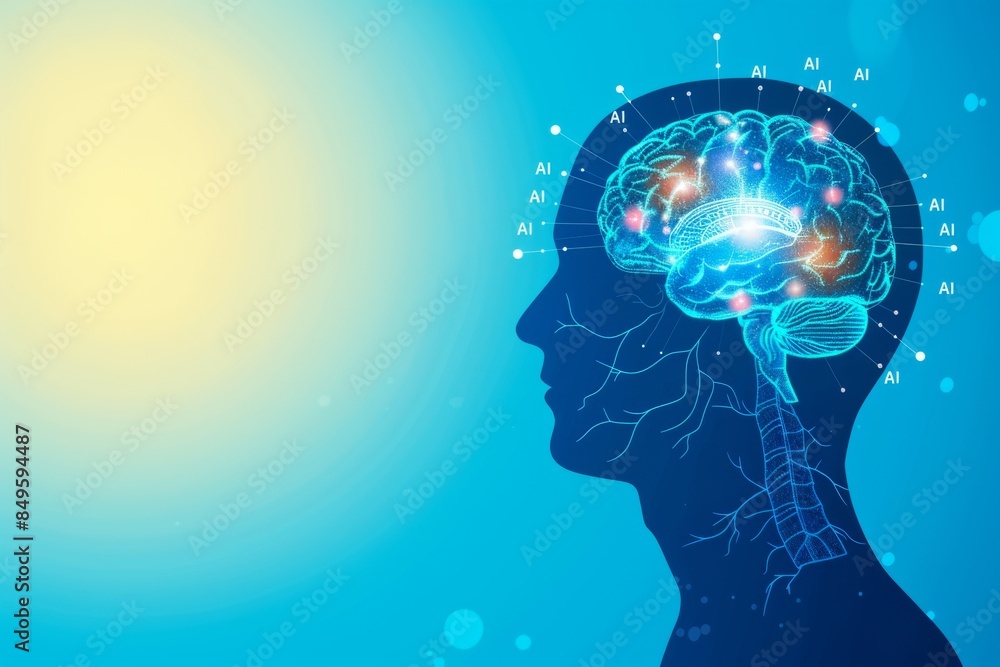 Poster abstract representation of human brain with digital connections, symbolizing ai technology, neural n