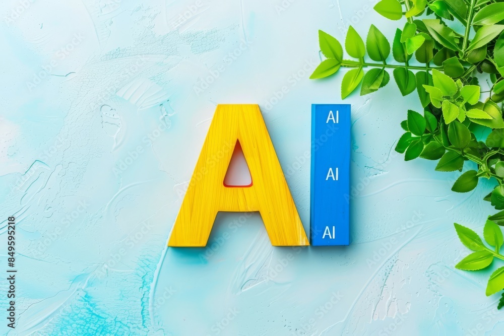 Poster creative representation of ai letters with a natural background, symbolizing the integration of arti