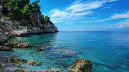 A picturesque seashore with serene azure waters