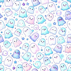 seamless background with blue watercolor ghosts