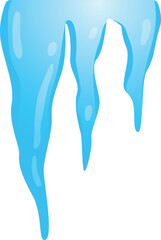 Icicles hanging roof during winter season. Digital illustration blue ice icicles melting cold weather. Isolated white background emphasizing clear vivid ice structure