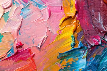 A canvas filled with vibrant oil paint strokes captures an abstract artistic style that could serve...