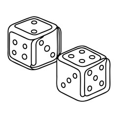 Two casino dices. Continuous one line drawing style. Vector illustration. Contour drawing of game dice.