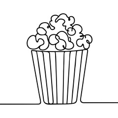 Popcorn in a cup continuous one line drawing. Vector illustration Popcorn in a cup continuous one line drawing