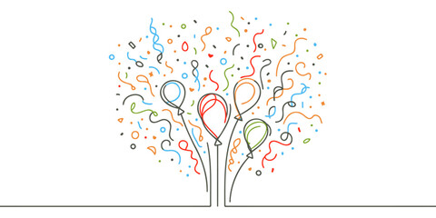 confetti party balloon popper icon, fireworks logo, flat design. Firecracker for the holiday. Continuous one line drawing
