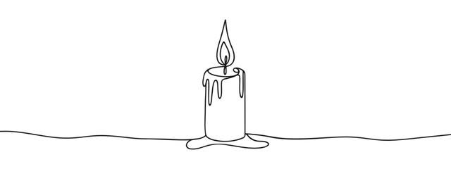 Continuous line drawing of a candle. One line candle icon on white background. Vector illustration