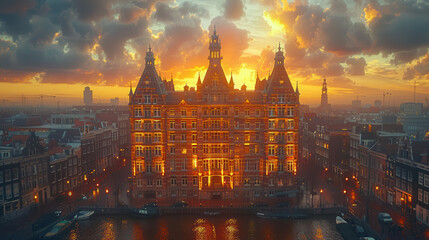Obraz premium Capture the grandeur of Amsterdam, Netherlands created with Generative AI technology
