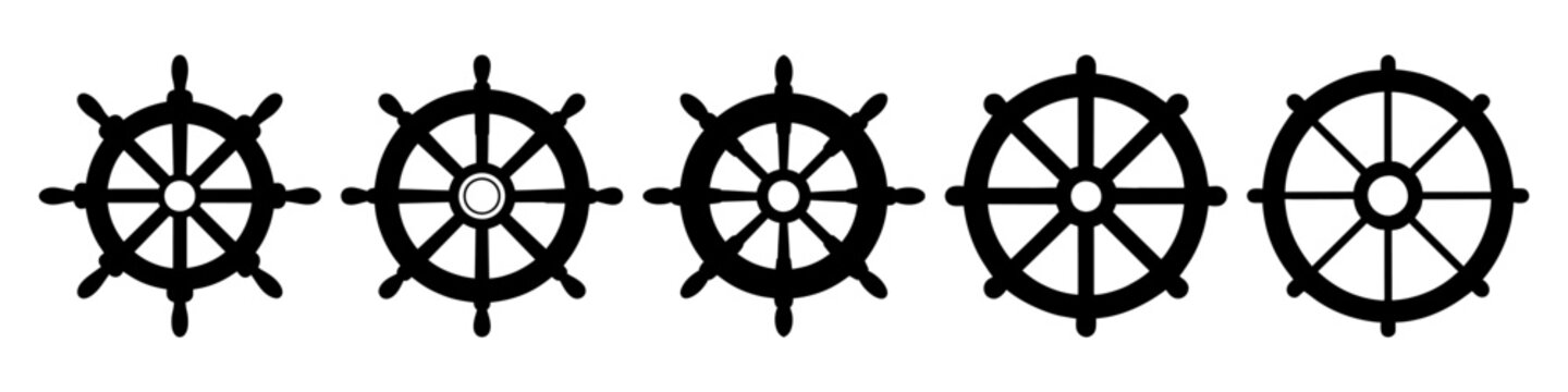 Set of steering wheel icon. Captain's steering wheel. Ship wheel. Isolated vector illustration on a white background