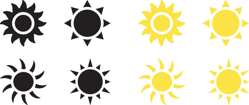sun icon set. Summer sunlight icon. sun for web icons. solar isolated icon. sunshine sun icon vector illustration icons