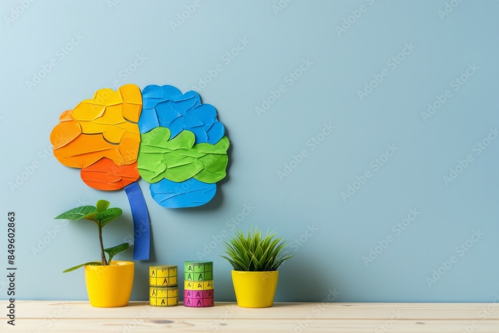 Poster creative illustration of a brain with colorful puzzle pieces, symbolizing artificial intelligence, c
