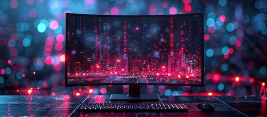 Cyberpunk Cityscape on Curved Monitor