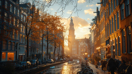 Naklejka premium Capture the grandeur of Amsterdam, Netherlands created with Generative AI technology