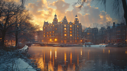 Obraz premium Capture the grandeur of Amsterdam, Netherlands created with Generative AI technology