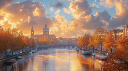 Obraz premium Capture the grandeur of Amsterdam, Netherlands created with Generative AI technology
