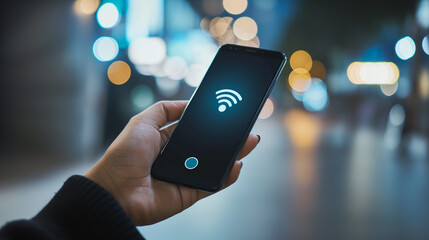 Smarphone serching wireless internet signal, mobile phone searching for wifi signal