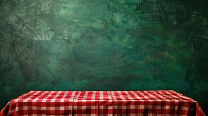 Checkered red tablecloth against a green backdrop