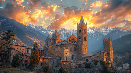 Naklejka premium Capture the grandeur of Andorra la Vella created with Generative AI technology