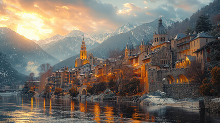 Fototapeta premium Capture the grandeur of Andorra la Vella created with Generative AI technology