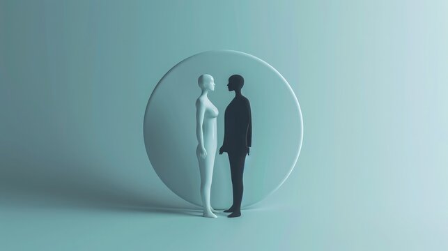 Human and AI figures seamlessly blending into a yin-yang symbol representing fairness in AI ethics. Fairness in ai ethics