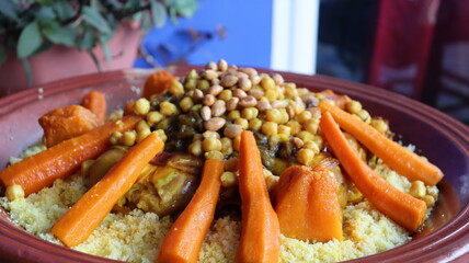 Traditional Moroccan Couscous with Vegetables and Nuts
