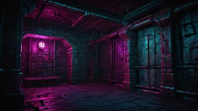 Neon Underground dungeon, fantasy adventure tabletop role play game setting, dark and creepy background created with generative ai	