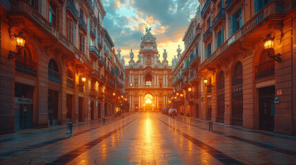 Naklejka premium Capture the grandeur of Barcelona, Spain created with Generative AI technology