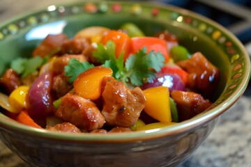 Traditional Sweet and Sour Pork Dish, Delicious Asian Cuisine with Meat and Tangy Sauce