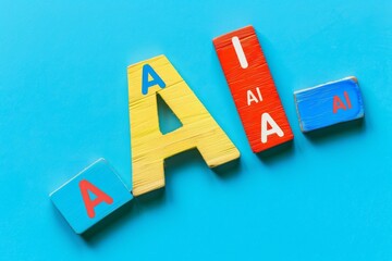 Obraz premium AI letters with colorful blocks, symbolizing artificial intelligence, cognitive computing, and innovative technology in a creative design.
