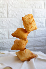 albanian pancakes falling. white background