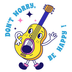Guitar Camping Icon Retro Mascot character design vector illustration