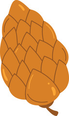 Large brown pine cone, linear segmented structure, yellow highlights, isolated white background, botanical illustration, seed pod, graphical pattern, autumn plant element, nature design, vector
