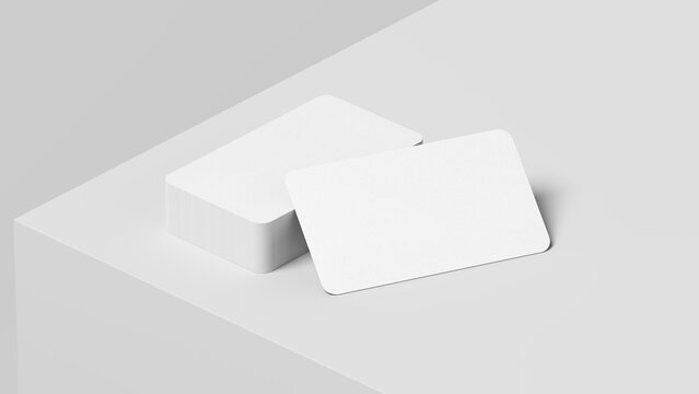 Business card mockup. White color. 3.5 x 2 in. 89 x 51 mm. Rounded corners. 3d illustration.
