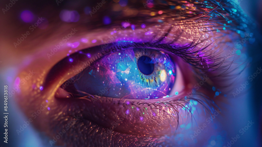 Aufkleber visualizing the digital future within the human eye, portraying a vibrant and dynamic technological 